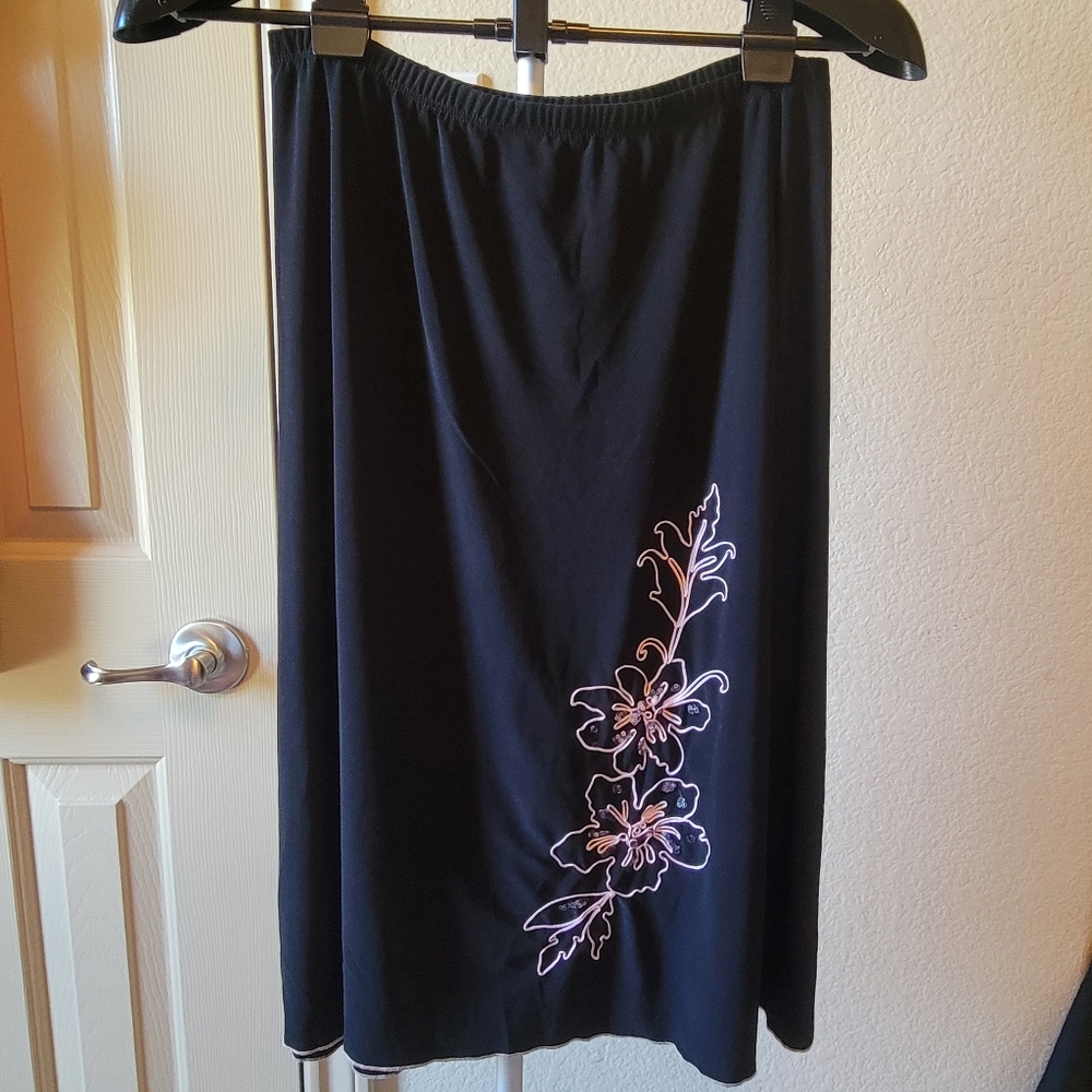 Vintage Medium Susan Lawrence Black Embellished Midi Skirt